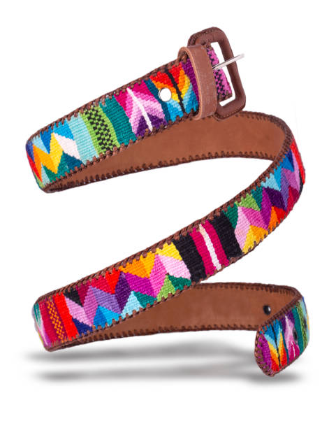 istock The Leather Belt made of colored fabric from Ecuador coiled 1153299854