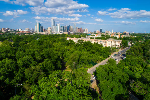 istock Barton creek flying into downtown Austin Texas skyline cityscape 1153300860