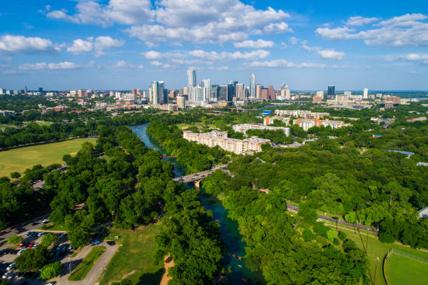 istock Barton creek flying into downtown Austin Texas skyline cityscape 1153300888