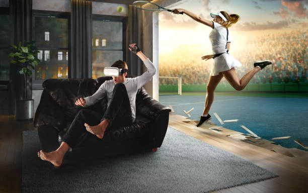 istock Man in VR Glasses. Virtual Reality with Tennis 1153306654