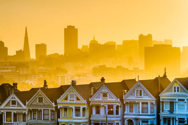 The painted ladies houses in San Francisco California at sunrise
