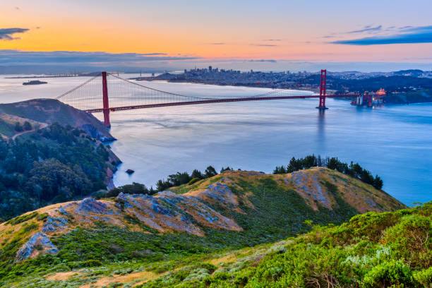 San Francisco Bay area in California The Golden Gate Bridge and Bay area in San Francisco California at sunrise san francisco bay stock pictures, royalty-free photos & images