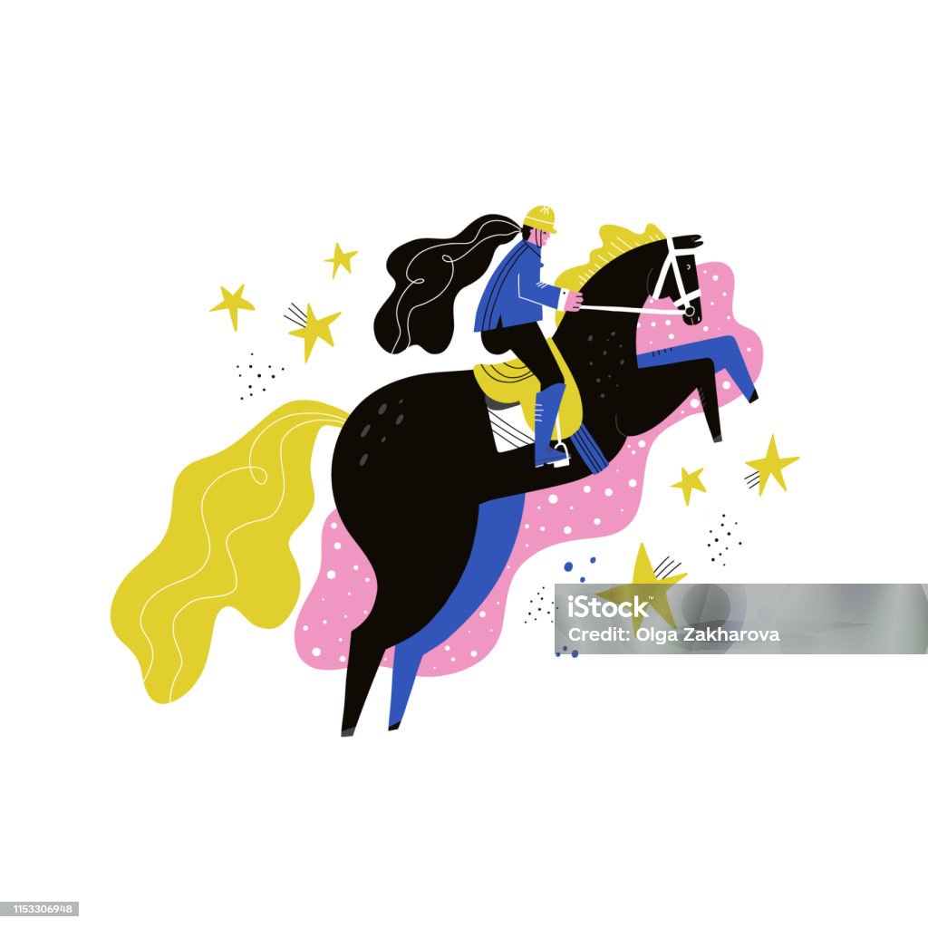 乗馬フラット手描かれたベクトルイラスト - ウマのロイヤリティフリーベクトルアート