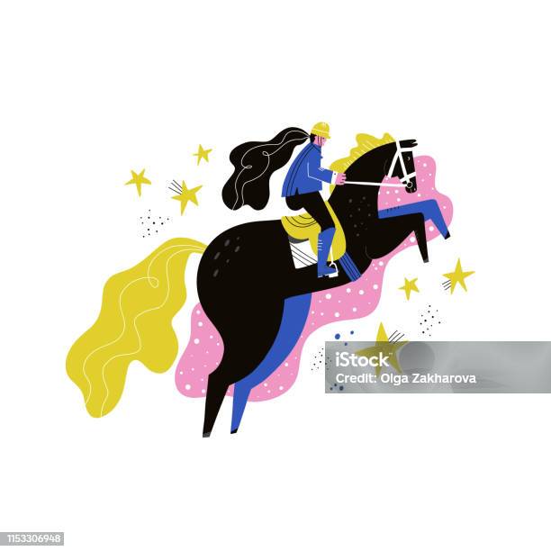 乗馬フラット手描かれたベクトルイラスト - ウマのベクターアート素材や画像を多数ご用意 - ウマ, 乗馬, 女性