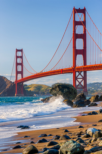 The Golden Gate Bridge in San Francisco California seen from Baker Beach