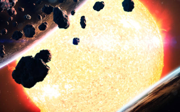 istock Burning plasma of glowing star, planets orbiting sun, flame at surface. Deep space image, science fiction fantasy in high resolution ideal for wallpaper and print. Elements of this image furnished by NASA 1153308373