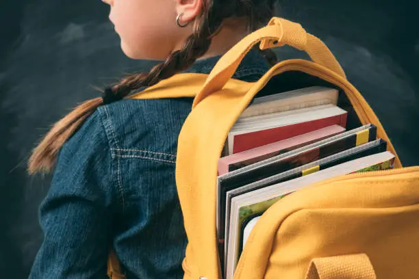 Photo of back to school girl study full backpack books