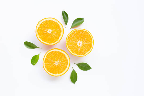 istock High vitamin C. Fresh orange citrus fruit with leaves isolated on white background. 1153326591