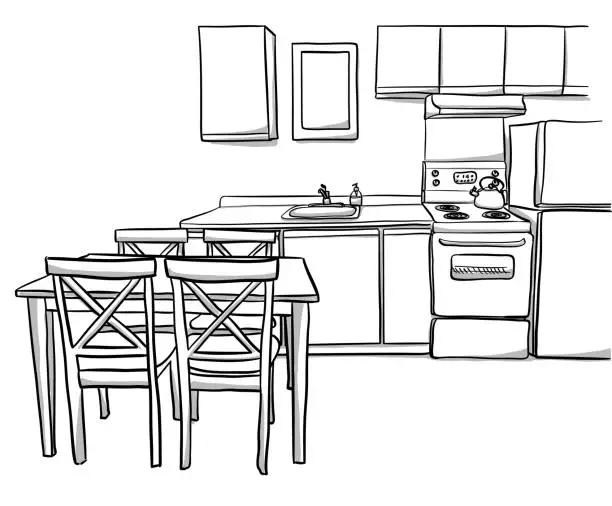 Vector illustration of Small Apartment Kitchen