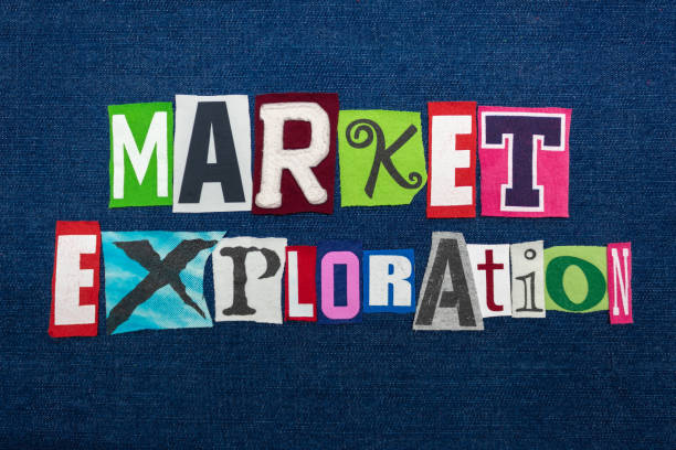 istock MARKET EXPLORATION text word collage, multi colored fabric on blue denim, new markets concept 1153333805