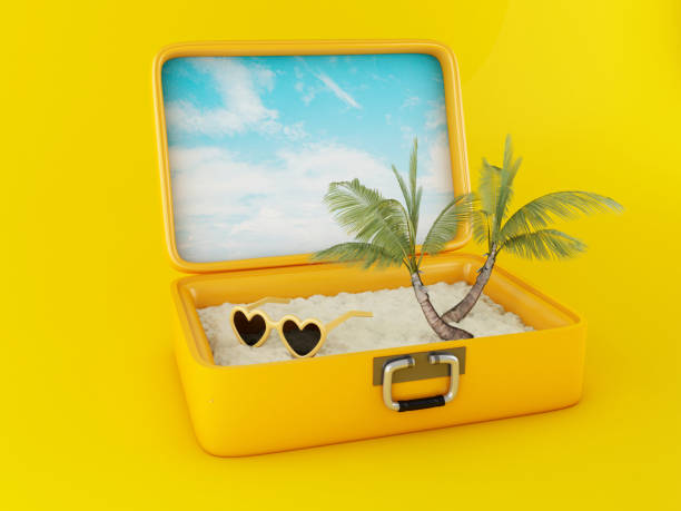 istock Travel suitcase. Beach vacation concept 1153333987
