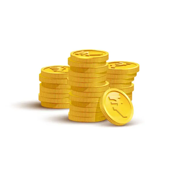 Vector illustration of Gold coins with rupee sign flat vector illustration