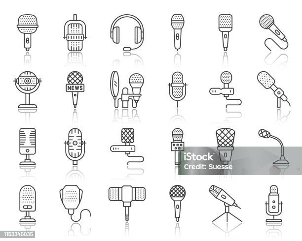 Mikrofon Einfache Schwarze Linie Icons Mikrovektorset Stock Vektor Art und  mehr Bilder von Lineart - iStock