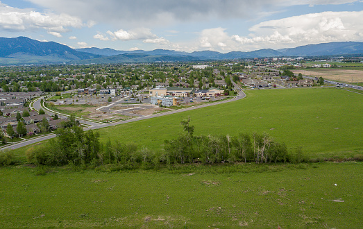 An aerial view of the suburban communities springing up in Bozeman Montana.