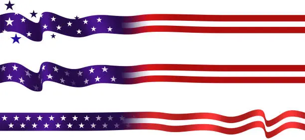 Vector illustration of US Flag strip set
