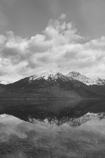 Reflection of Mountains on a Lake in Black and White