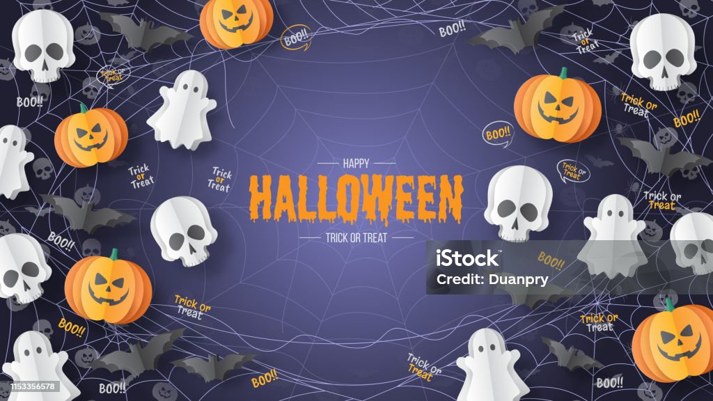 Happy Halloween vector banner. Paper cut style. Vector illusration Happy Halloween vector banner. Paper cut style. Vector illusration. Can be used for template, banners, wallpaper, flyers, invitation, posters, brochure, voucher discount. Vector illustration Art stock vector