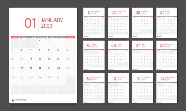 tydzień szablonu szablonu kalendarza 2020 rozpoczyna się w niedzielę. - backgrounds printout business paper stock illustrations