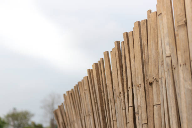 istock Bamboo fence was arranged in vertical line 1153358953