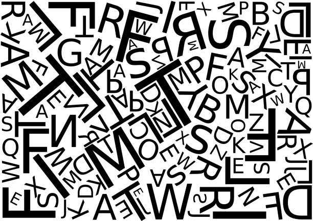 ilustrações de stock, clip art, desenhos animados e ícones de background with letters scattered chaotic - untidy text