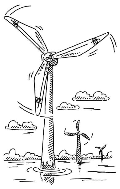 オフショア風力タービン代替エネルギー描画 - 風力発電点のイラスト素材／クリップアート素材／マンガ素材／アイコン素材