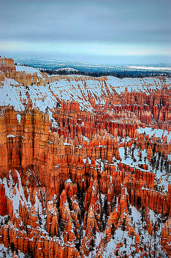 Bryce Canyon National Park under snow in the winter in Utah