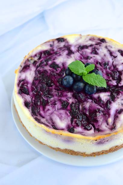 istock Homemade blueberry swirl cheesecake with mint leaf 1153366971