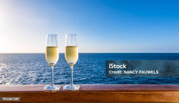 Two Glasses Of Champagne On Cruise Vacation Stock Photo - Download Image Now - Cruise Ship, Cruise - Vacation, Champagne