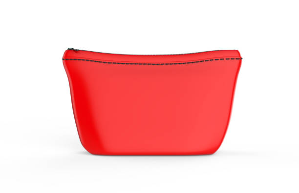 化粧品のための空白のポーチは、孤立した白の背景にモックアップ、空のリネン美容バッグとジップモックアップテンプレート、3d イラスト - change purse purse clutch bag red ストックフォトと画像