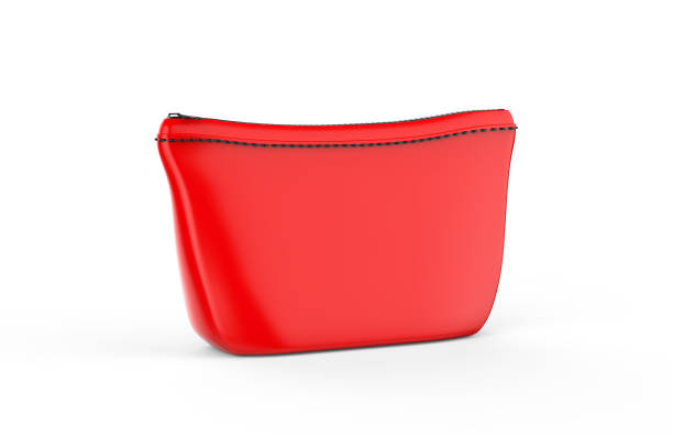 istock Blank pouch for cosmetics mock up on isolated white background, empty linen beautician bag with zip mock up template, 3d illustration 1153368495