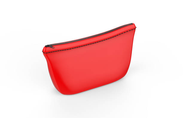 istock Blank pouch for cosmetics mock up on isolated white background, empty linen beautician bag with zip mock up template, 3d illustration 1153368527