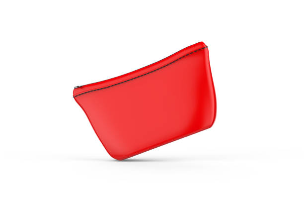 化粧品のための空白のポーチは、孤立した白の背景にモックアップ、空のリネン美容バッグとジップモックアップテンプレート、3d イラスト - change purse purse clutch bag red ストックフォトと画像