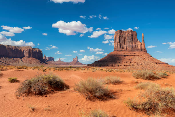 sand dunes desert of monument valley, utah - monument valley navajo mesa monument valley tribal park imagens e fotografias de stock