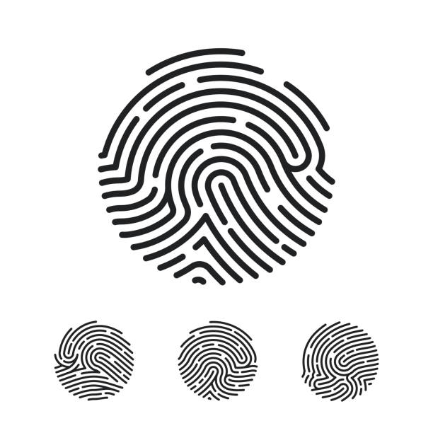 ilustrações de stock, clip art, desenhos animados e ícones de circle unique fingerprint icon design for app. finger print flat scan. vector illustration isolated on white background - track vector individuality thumbprint