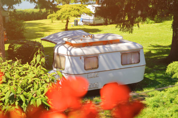 istock Old Caravan in a Campsite 1153373416