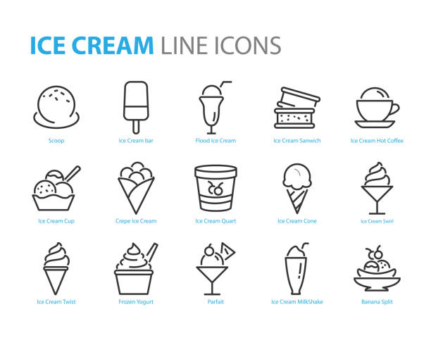 illustrations, cliparts, dessins animés et icônes de ensemble d’icônes de crème glacée, comme le parfait, le yogourt glacé, la crème glacée, la vanille, le chocolat - ice cream sundae ice cream chocolate