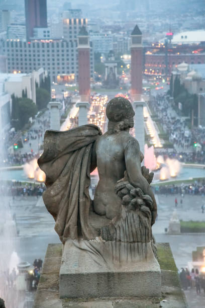 istock Parc de Montjuic Statue and Spain Square in background, view at night, Barcelona 1153374090