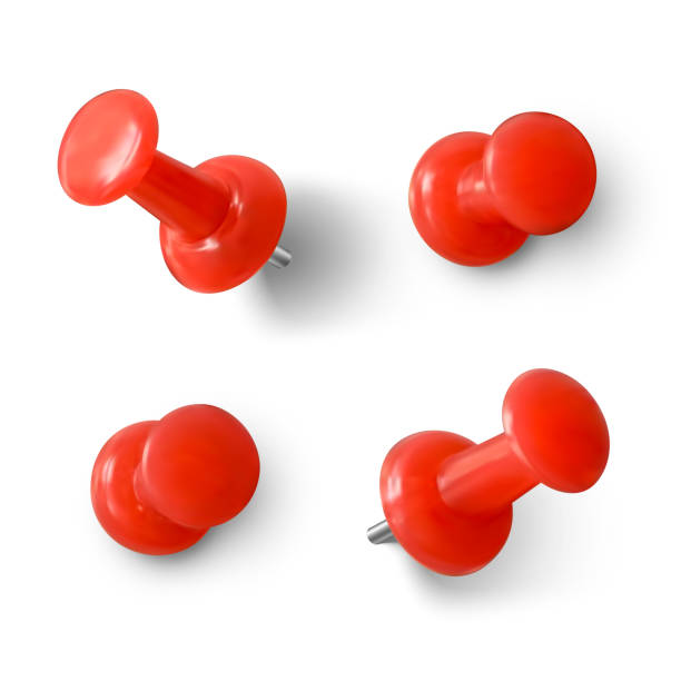 roter push-pin 3d. realistischer roter papierclip mit schatten. vektorillustration isoliert auf weißem hintergrund - heften stock-grafiken, -clipart, -cartoons und -symbole