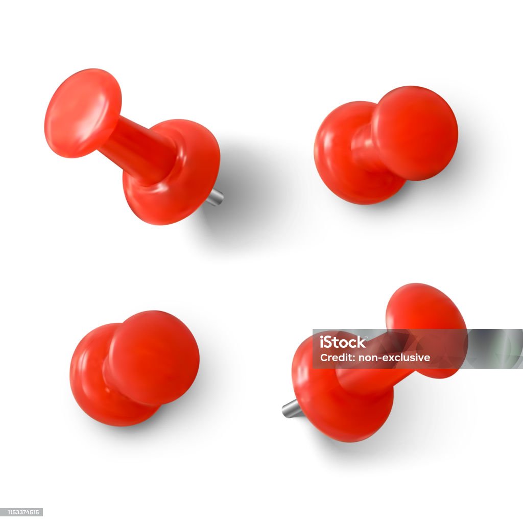 Red push pin 3D. Realistic red paperclip with shadow. Vector illustration isolated on white background Thumbtack stock vector