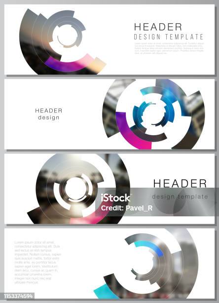 The Minimalistic Vector Illustration Of The Editable Layout Of Headers Banner Design Templates Futuristic Design Circular Pattern Circle Elements Forming Geometric Frame For Photo Stock Illustration - Download Image Now