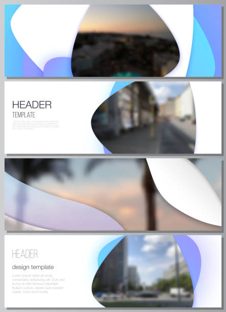 The minimalistic vector illustration of the editable layout of headers, banner design templates. Blue color gradient abstract dynamic shapes, colorful geometric template design. The minimalistic vector illustration of the editable layout of headers, banner design templates. Blue color gradient abstract dynamic shapes, colorful geometric template design colorful page borders stock illustrations