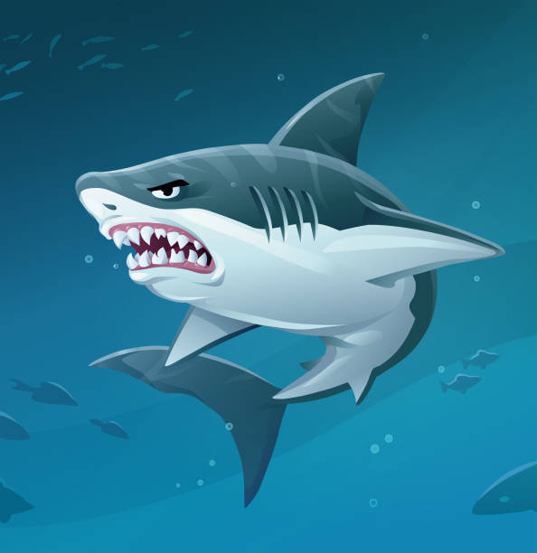przerażający rekin - fish sea life sea animals hunting stock illustrations