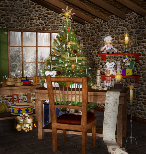istock Santa Claus home with a decorated christmas tree 1153375878