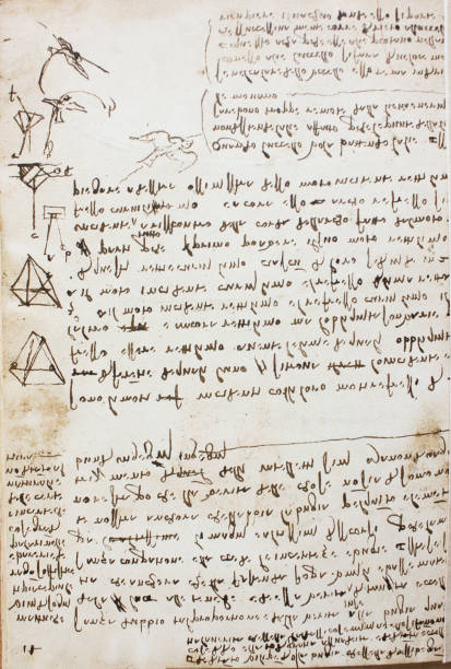 ilustrações, clipart, desenhos animados e ícones de pássaro, pomba, mecanismo do vôo no livro do vintage manuscritos de leonardo da vinci - pencil symbol close up vertical