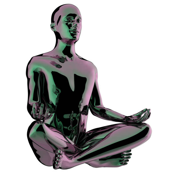 istock Yoga man meditating lotus pose stylized glossy statue 1153383170