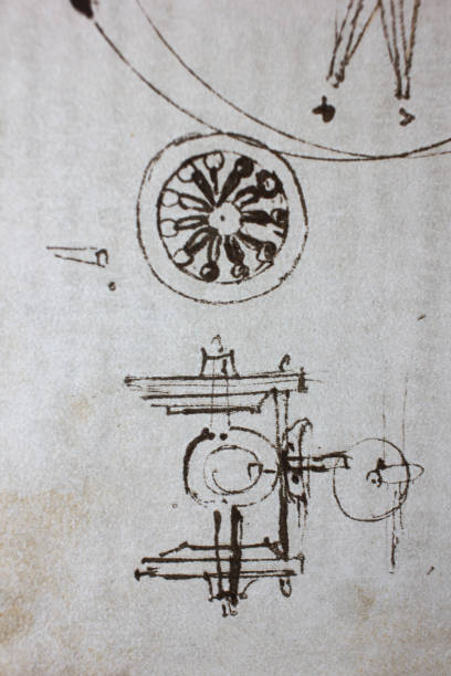 istock Blueprints, mechanisms, drawnings in the vintage book Manuscripts of Leonardo da Vinci 1153383357