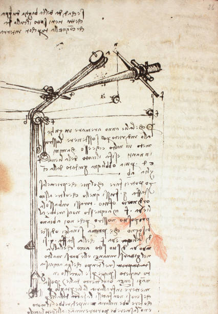 istock Blueprints, mechanisms, drawnings in the vintage book Manuscripts of Leonardo da Vinci 1153383442