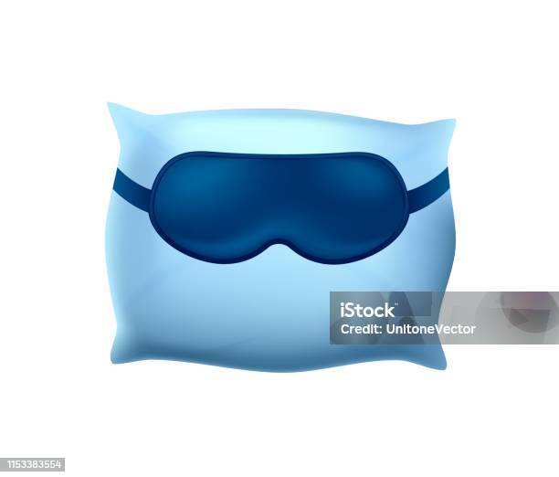 Sleeping Mask On Blue Pillow On White Background Stock Illustration - Download Image Now - Art, Backgrounds, Biology