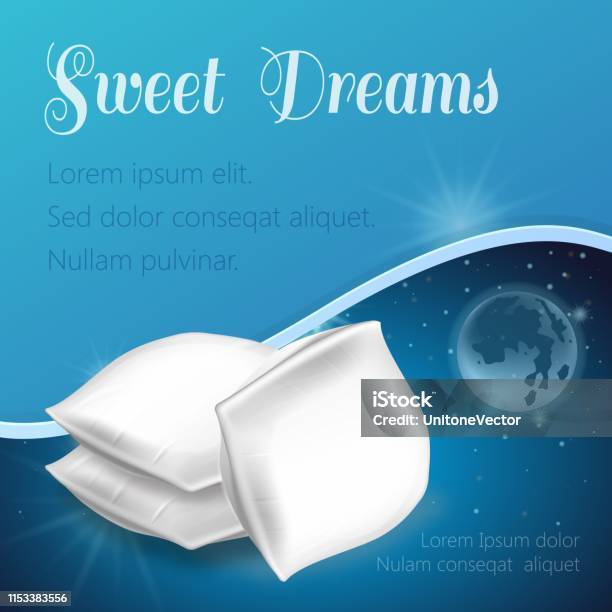 Three White Pillow On Galaxy Background Vector Stock Illustration - Download Image Now - Art, Blue, Care