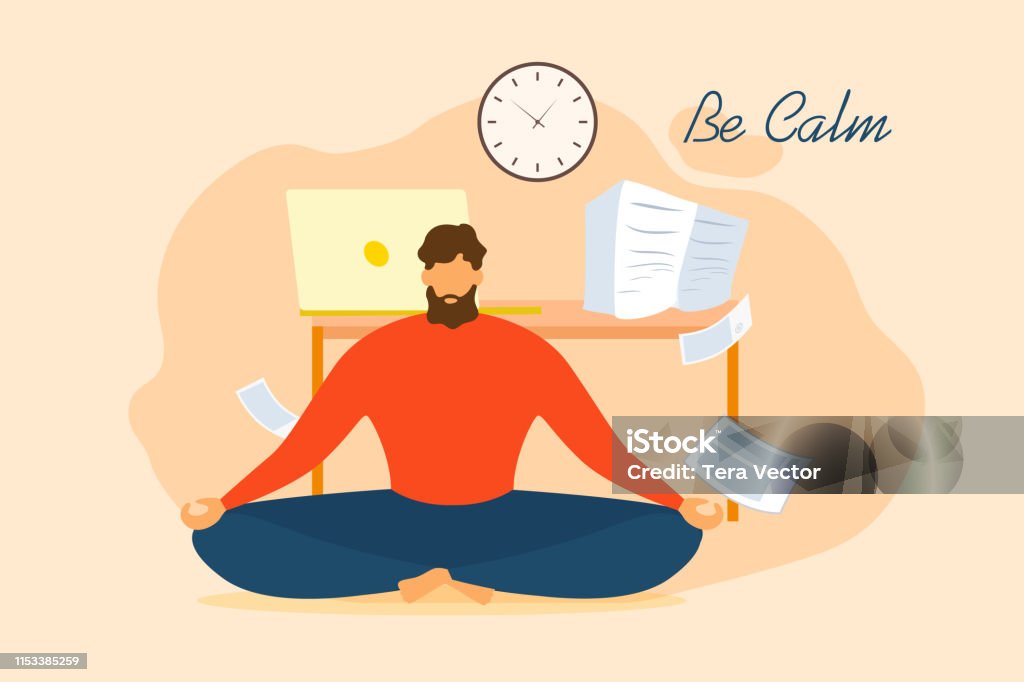 Cartoon Man Be Calm Meditate Office Stress Relief Stock Illustration -  Download Image Now - Anxiety, Yoga, Stock Market and Exchange - iStock